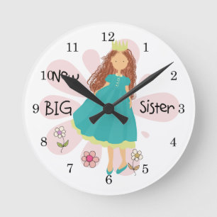 Princess Big Sister Brown Hair Rund Klocka