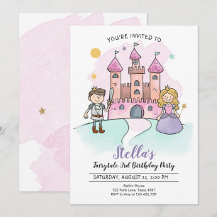 Princess Birthday Bjud Knight Fairytale Inbjudningar