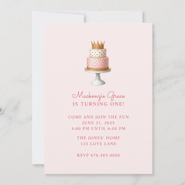 Princess Birthday Cake Girl Rosa Inbjudningar (Framsida)