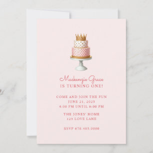 Princess Birthday Cake Girl Rosa Inbjudningar