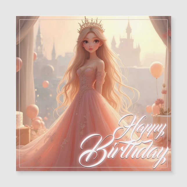 Princess Birthday Card i Rosa (Framsida)