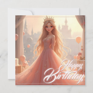 Princess Birthday Card i Rosa