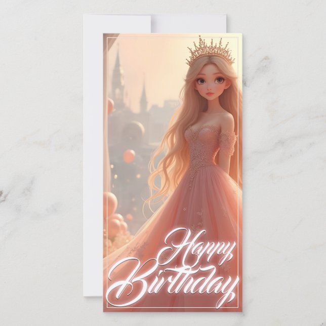 Princess Birthday Card i Rosa (Framsida)