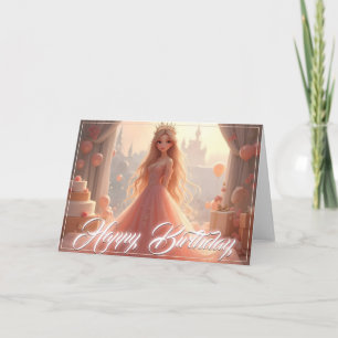 Princess Birthday Card i Rosa Kort
