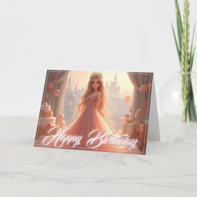 Princess Birthday Card i Rosa Kort (Framsida)