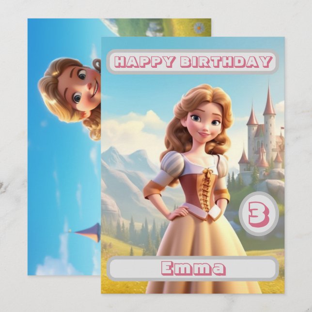 Princess Birthday Card Personlig Namn Age Kids (Fram/baksida)
