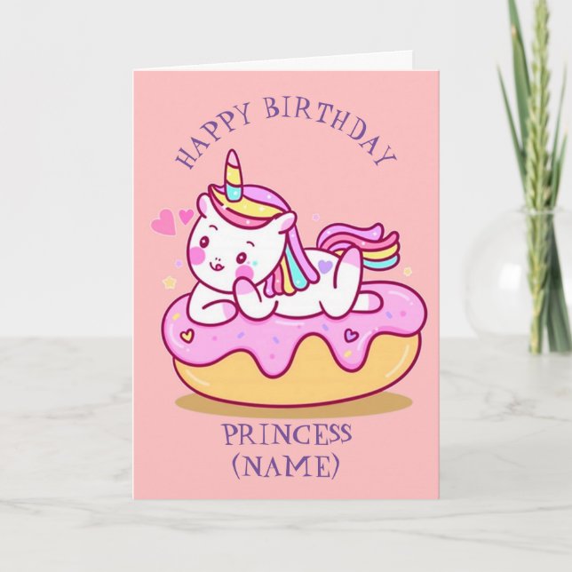Princess Birthday Cute Unicorn Helgkort (Framsida)