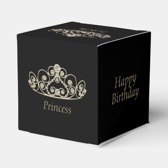 Princess Birthday Design - Guld Tiara Krona Presentaskar (Baksidan Sidan)