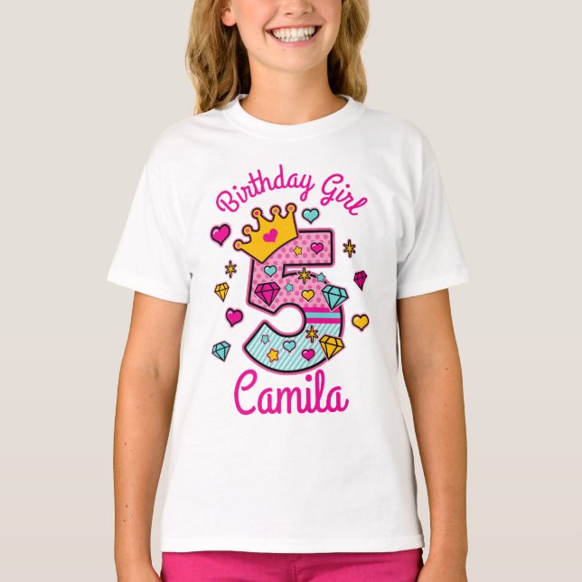 Princess Birthday Girl Femte Krona-nummer T Shirt (Framsida)