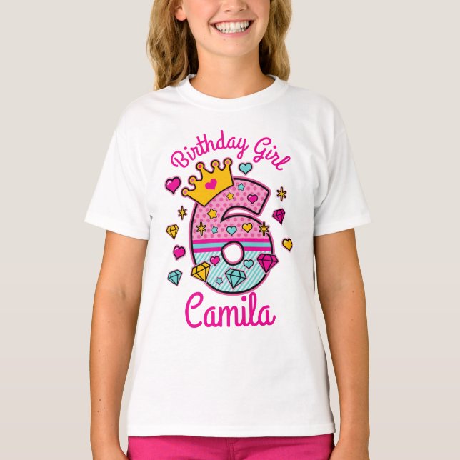 Princess Birthday Girl Sjätte Krona T Shirt (Framsida)