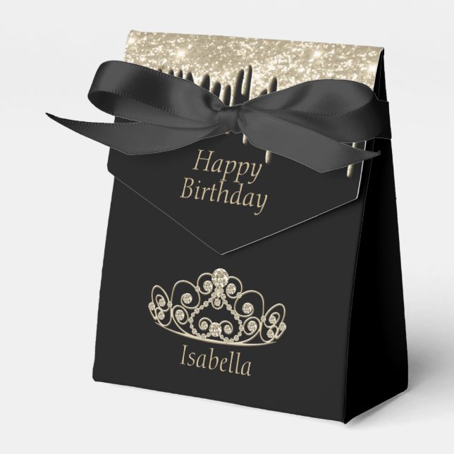 Princess Birthday - Guld Tiara Krona Presentaskar (Framsidan Sidan)