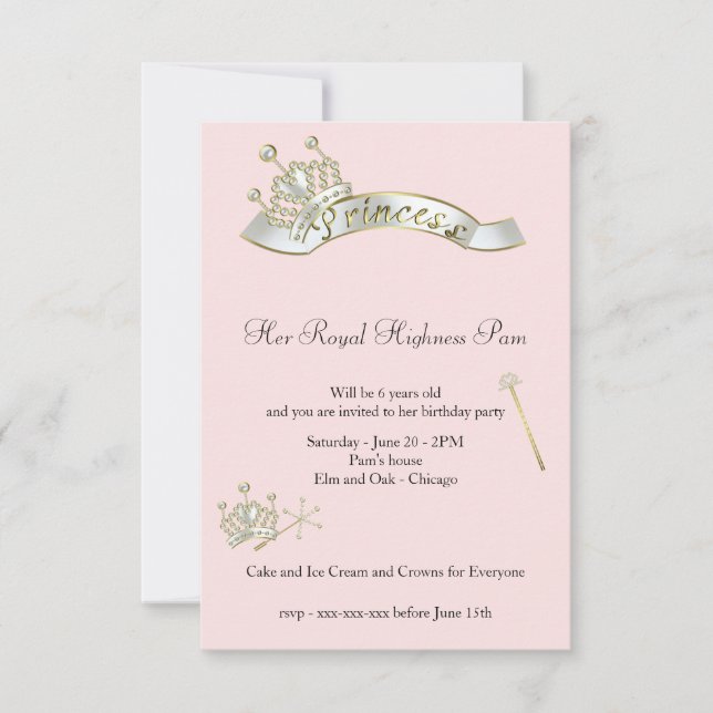 Princess Birthday-inbjudan Inbjudningar (Framsida)