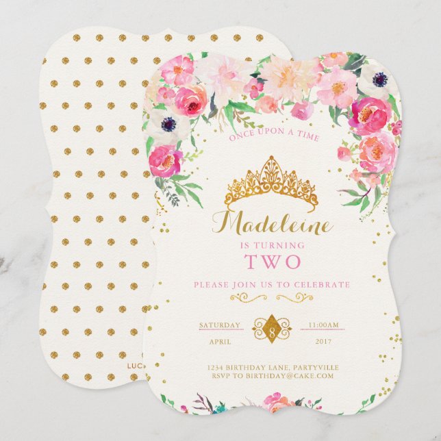 Princess Birthday-inbjudan Inbjudningar (Fram/baksida)