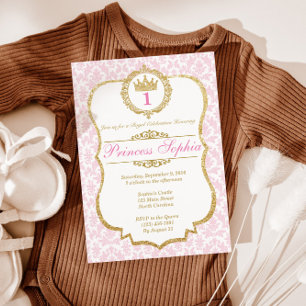 Princess Birthday-inbjudan Rosa & Guld Inbjudningar