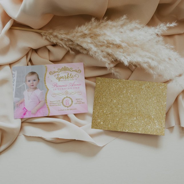 Princess Birthday-inbjudan Rosa & Guld Inbjudningar (Skapare uppladdad)