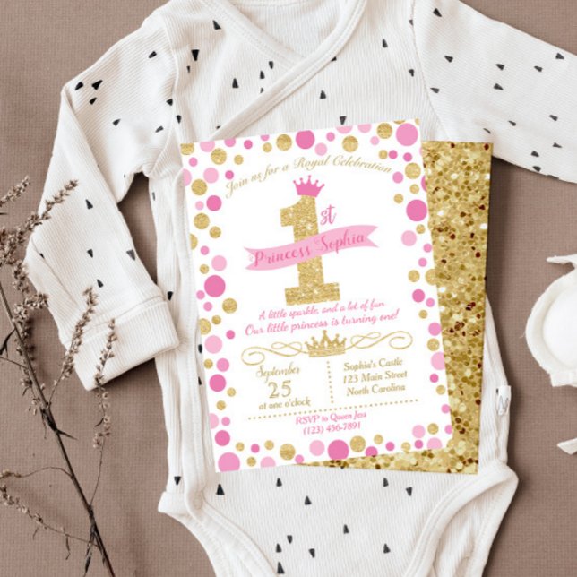 Princess Birthday-inbjudan Rosa & Guld Inbjudningar (Skapare uppladdad)