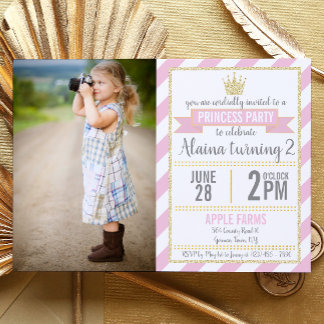 Princess Birthday-inbjudan till Faux Glitter Inbjudningar
