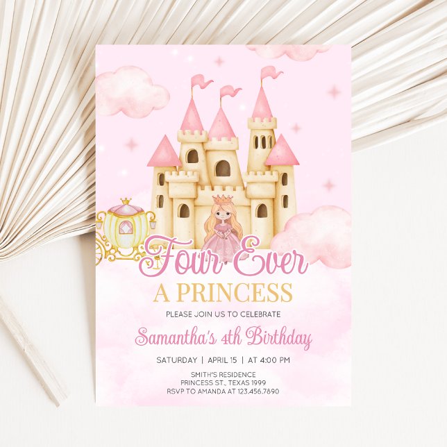 Princess Birthday Inbjudningar (Four Ever Princess Birthday Party Invitation)