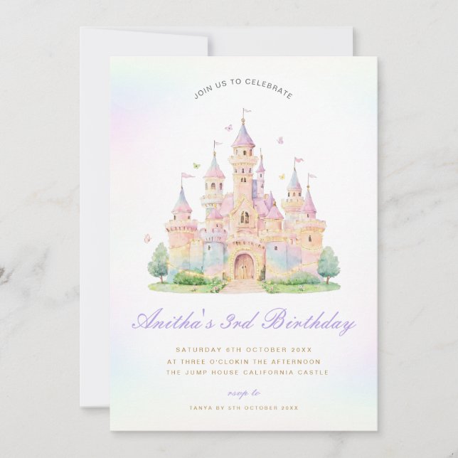 Princess Birthday Invitation, Magic Castle Party I Inbjudningar (Framsida)