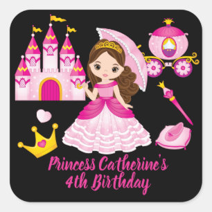 Princess Birthday Little Girls Personlig Namn Fyrkantigt Klistermärke