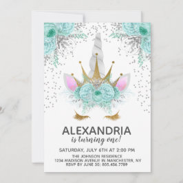 Princess Birthday, Mint, Silver & Guld Inbjudningar