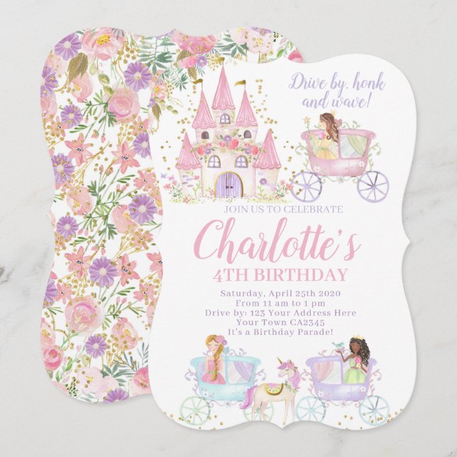 Princess Birthday Parad Inbjudningar (Fram/baksida)