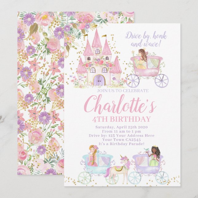 Princess Birthday Parad Inbjudningar (Fram/baksida)