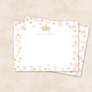 Princess Birthday Rosa och Guld Dots Stationery Anteckningskort
