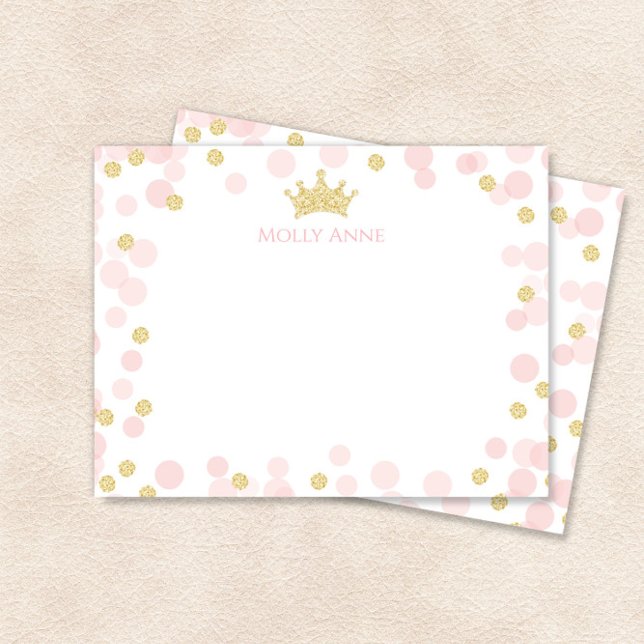 Princess Birthday Rosa och Guld Dots Stationery Anteckningskort (Skapare uppladdad)