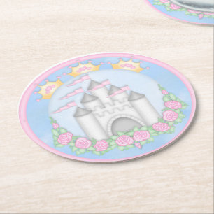 Princess, Birthday, Shower Design Papper Underlägg Rund