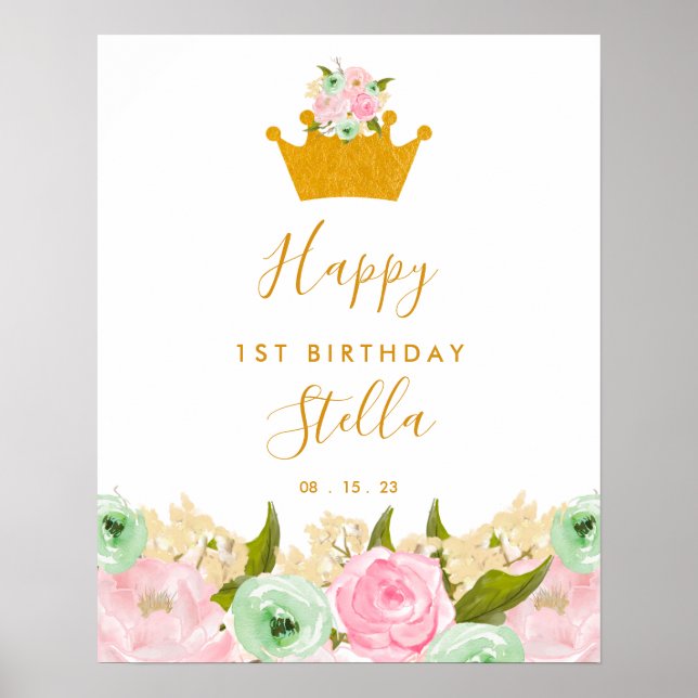 Princess Birthday Sign, Girl Birthday Dekorations Poster (Framsidan)