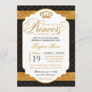 Princess Black & Guld Luxury Birthday-inbjudan Inbjudningar