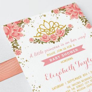 Princess Blommigt Guld Krona Baby Shower Inbjudningar