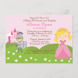 Princess (blond) och Knight födelsedagsinbjudan Inbjudningar