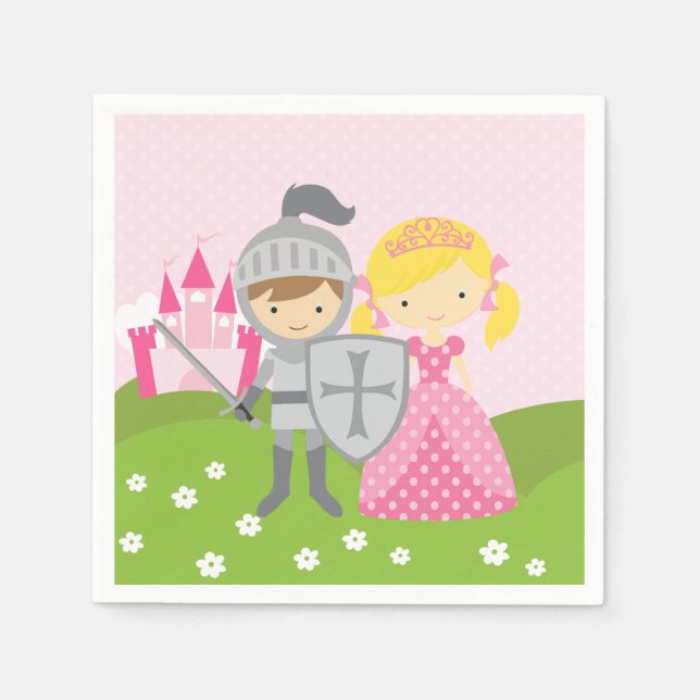 Princess blond och Knight party napkins Pappersservett (Framsidan)