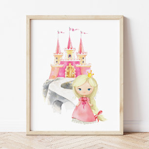 Princess, Blonde Hair, Castle, Crown, Girl Nursery Fototryck