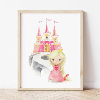 Princess, Blonde Hair, Castle, Krona, Girl Nursery Poster