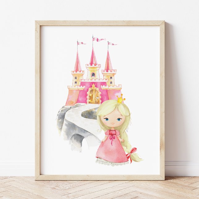Princess, Blonde Hair, Castle, Krona, Girl Nursery Poster (Skapare uppladdad)