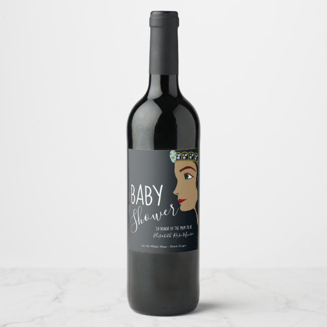 Princess Blue Baby Shower Vinflaska Etikett (Framsida)