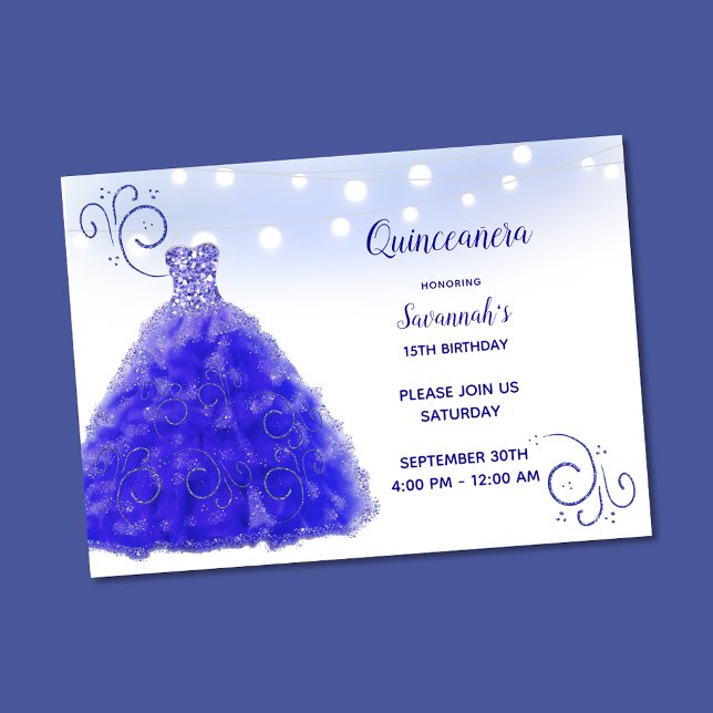 Princess Blue Gown String Ljus Quinceanera Inbjudningar (Skapare uppladdad)
