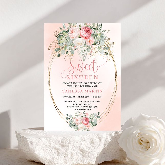 Princess Blush Rose Gold Sweet 16 Birthday Invite Inbjudningar (Princess Blush Rose Gold Sweet 16 Birthday Invite)