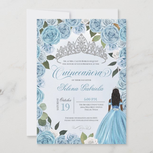 Princess Boll Blue Ro Cinderella Quinceanera Inbjudningar (Framsida)