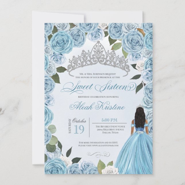 Princess Boll Blue Ro Sweet 16 Birthday Inbjudningar (Framsida)