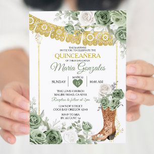 Princess Boot Sage Grönt Quinceañera-inbjudan Inbjudningar