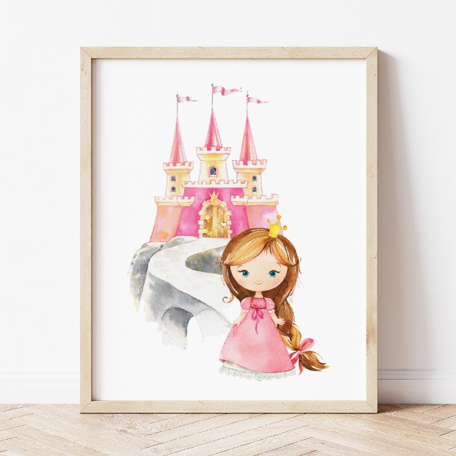Princess, Brown Hair, Castle, Crown, Girl Nursery Fototryck (Skapare uppladdad)