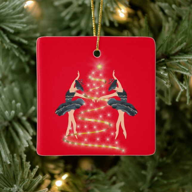 Princess butterfly ballerina blue och guld julgransprydnad keramik (Träd)