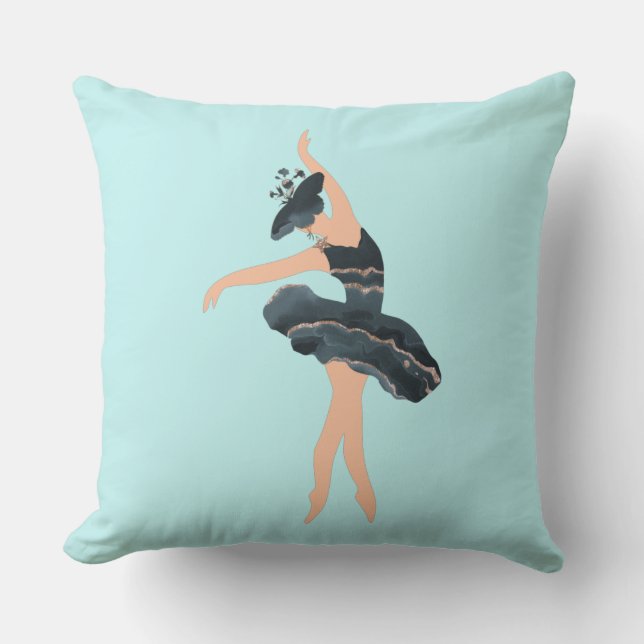 Princess butterfly ballerina blue och guld throw p kudde (Framsida)