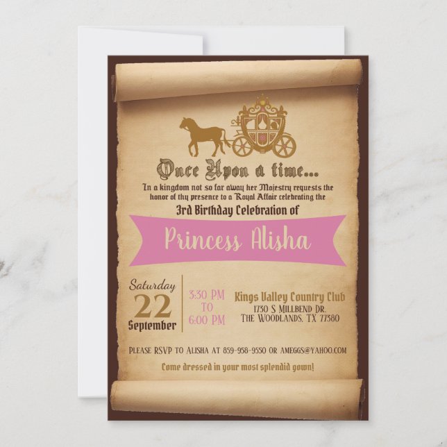 Princess Carriage Birthday bjudande Inbjudningar (Framsida)