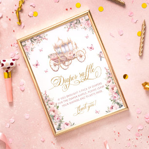 Princess Carriage Blommigt Baby Shower Diaper Raff Poster