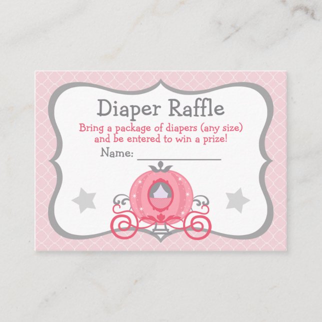 Princess Carriage Flicka Diaper Raffle Biljett Tilläggskort (Framsida)